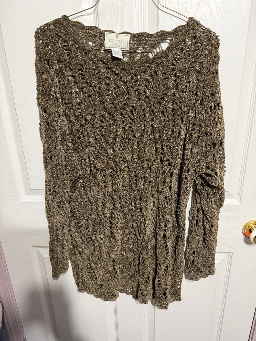 Express Olive Green Open-Weave Scoop Neck Sweater